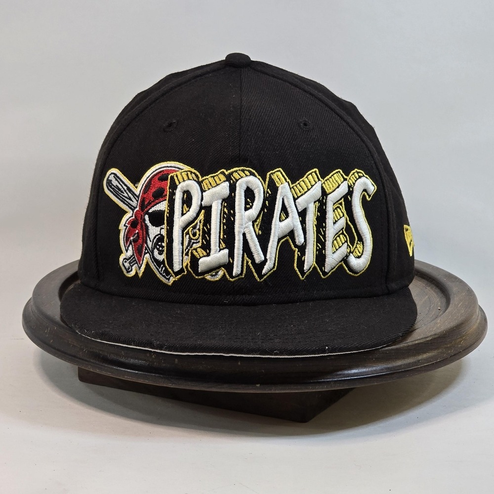 Pittsburgh Pirates Hat Cap Fitted Mens 7 1/8 Black Yellow MLB Baseball New Era